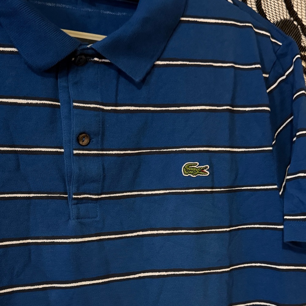 Lacoste Royal Blue Polo with White Stripes - Picture 2 of 8
